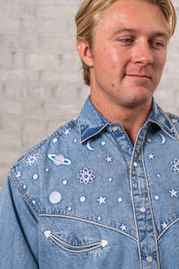 Men's Out of This World Embroidered Denim Western Shirt