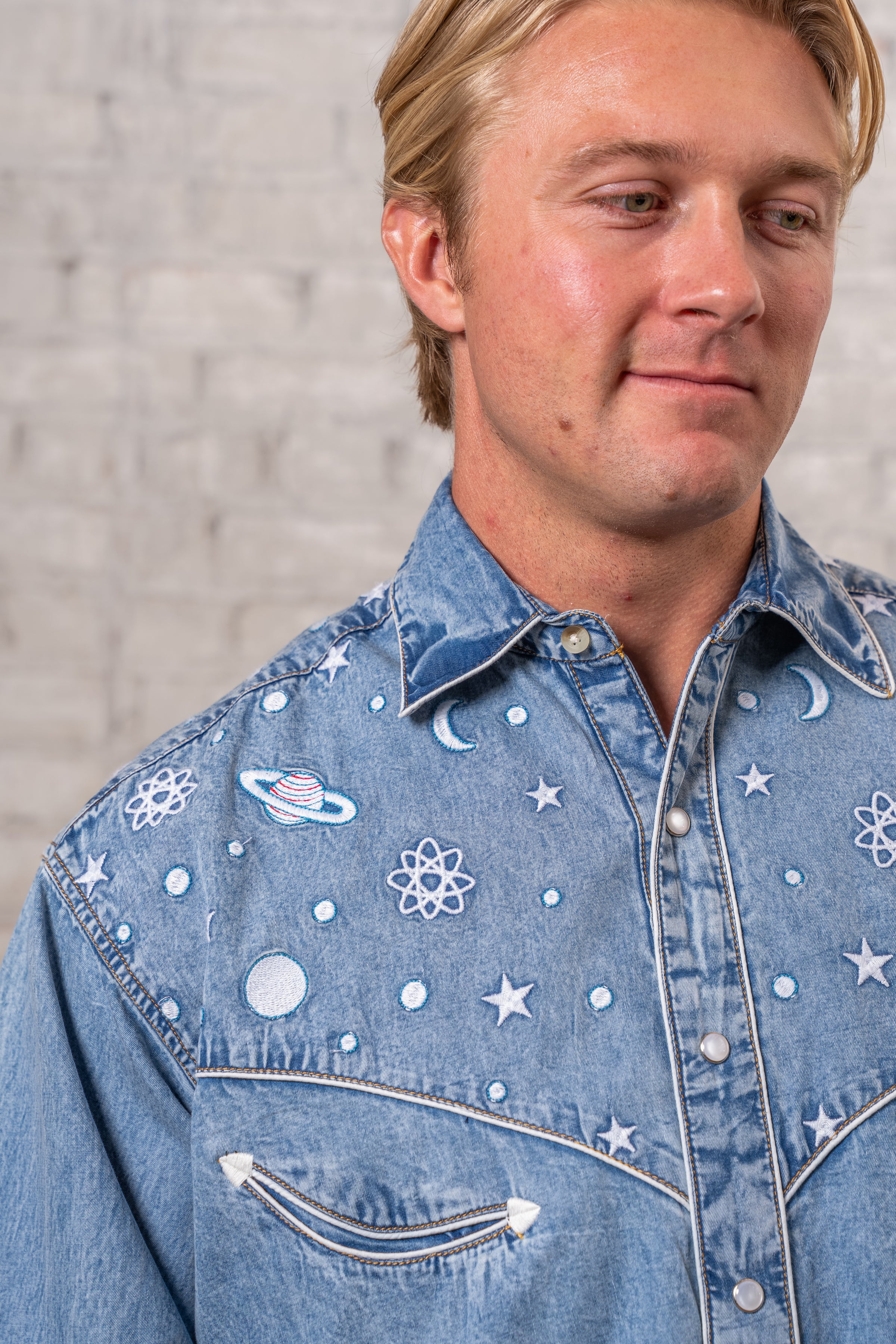 Men's Out of This World Embroidered Denim Western Shirt