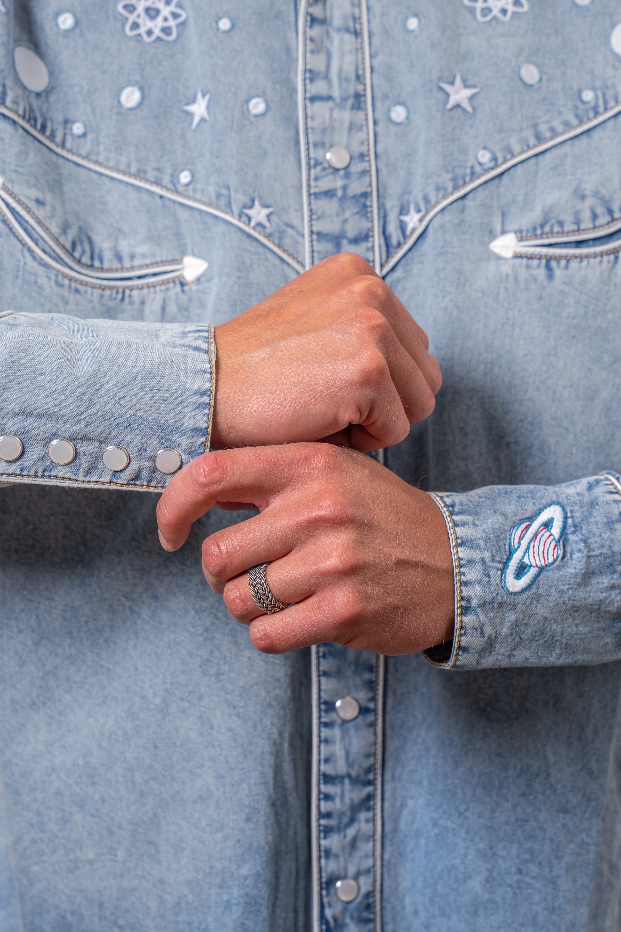 Men's Out of This World Embroidered Denim Western Shirt