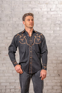 Men's Black Embroidery & Applique Western Shirt