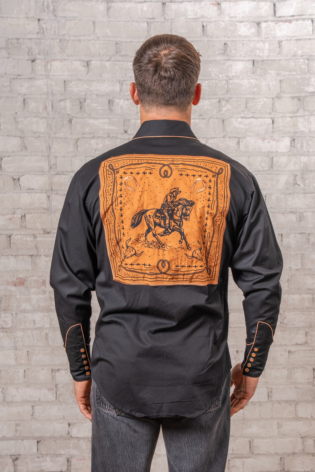 Men's Black Embroidery & Applique Western Shirt
