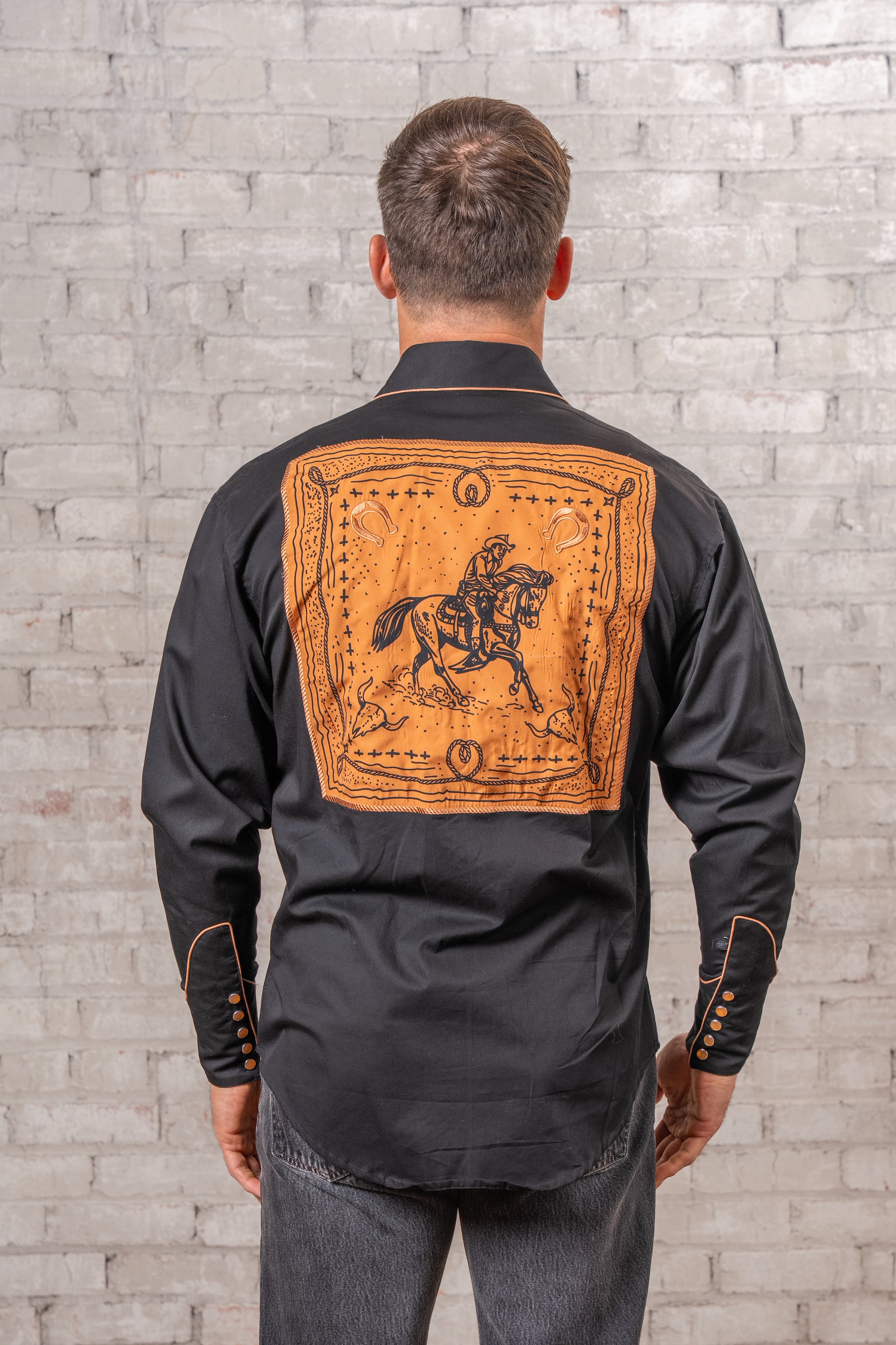 Men's Black Embroidery & Applique Western Shirt