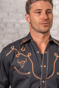 Men's Black Embroidery & Applique Western Shirt
