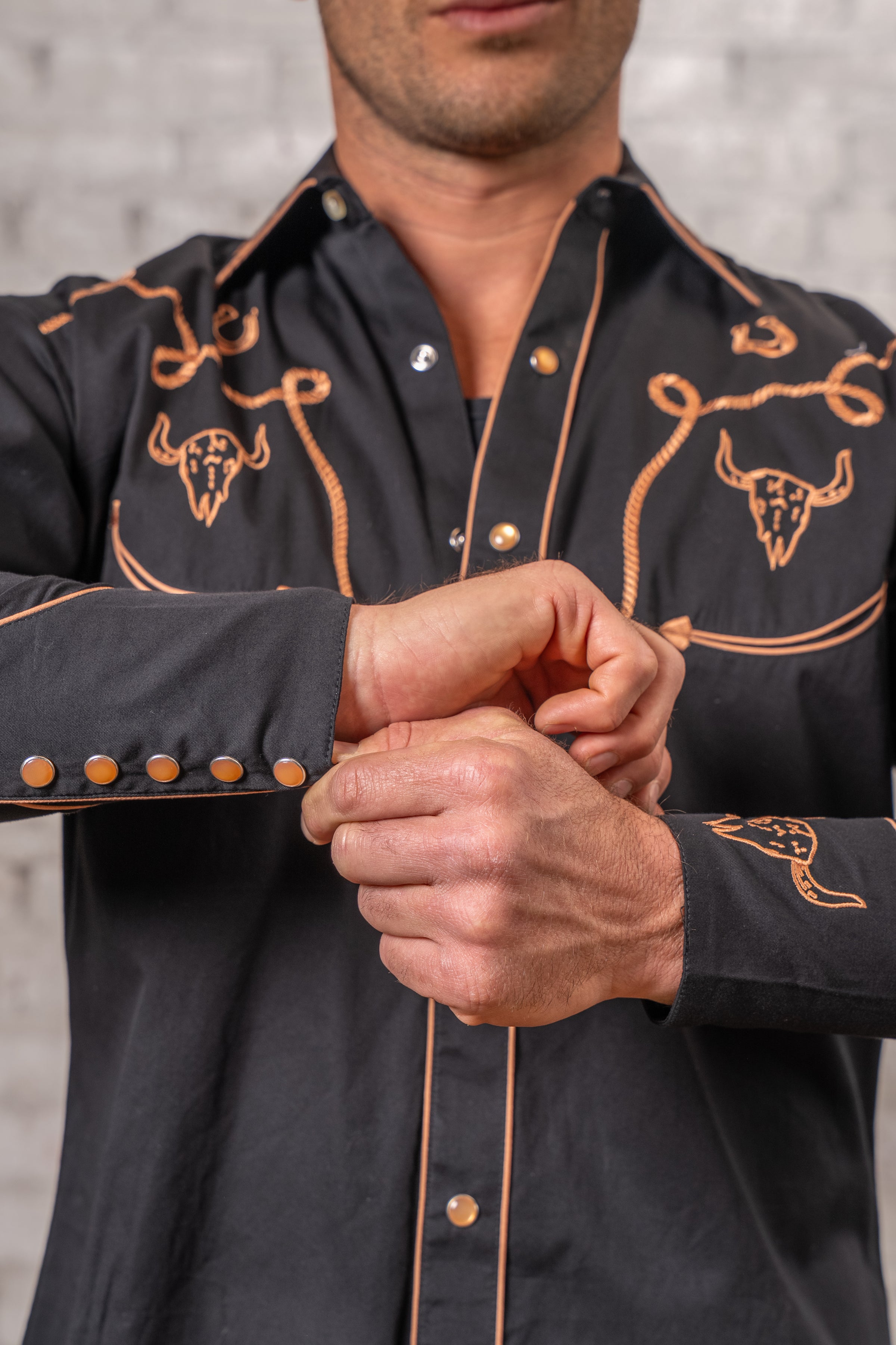 Men's Black Embroidery & Applique Western Shirt