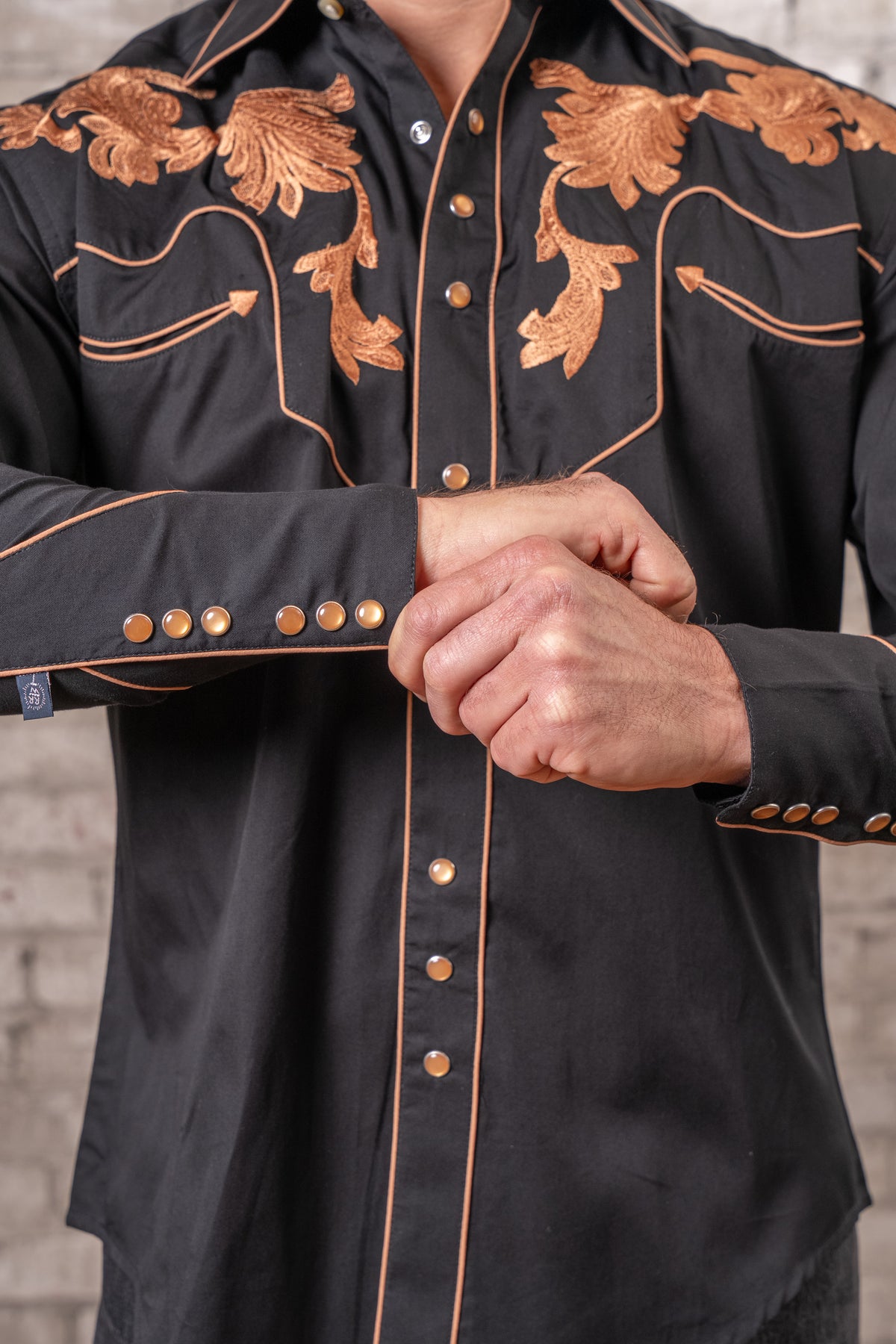 Men's Vintage Black Leaf Tooling Embroidered Western Shirt
