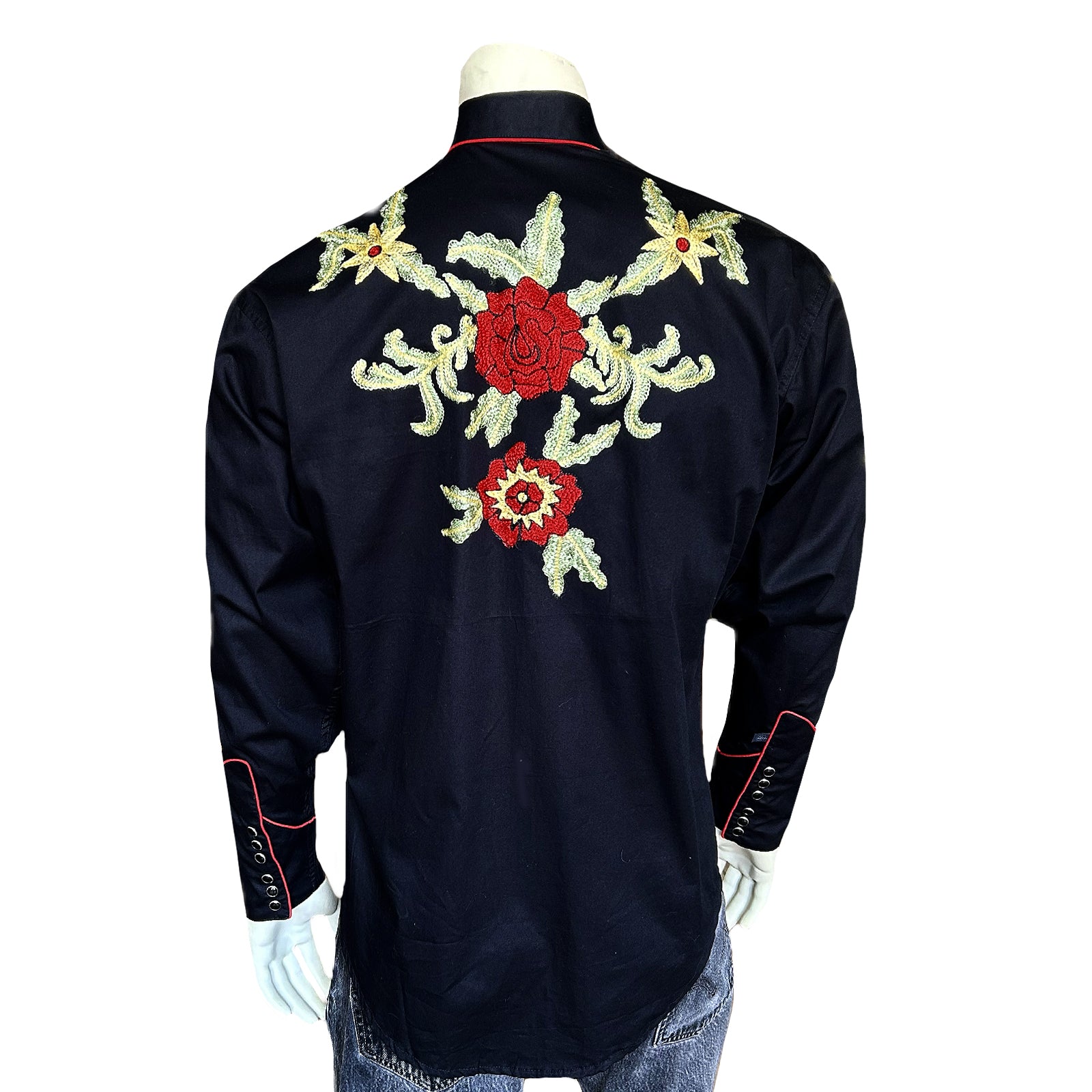 Men's Black Vintage Floral Embroidered Western Shirt - Rockmount
