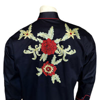 Men's Black Vintage Floral Embroidered Western Shirt - Rockmount