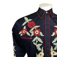 Men's Black Vintage Floral Embroidered Western Shirt - Rockmount