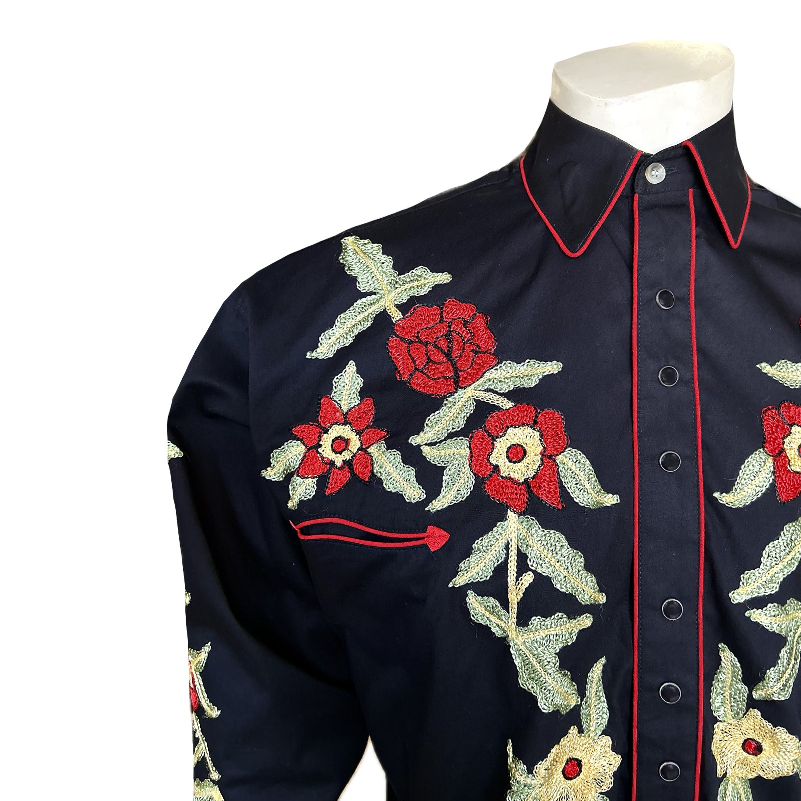 Men's Black Vintage Floral Embroidered Western Shirt - Rockmount