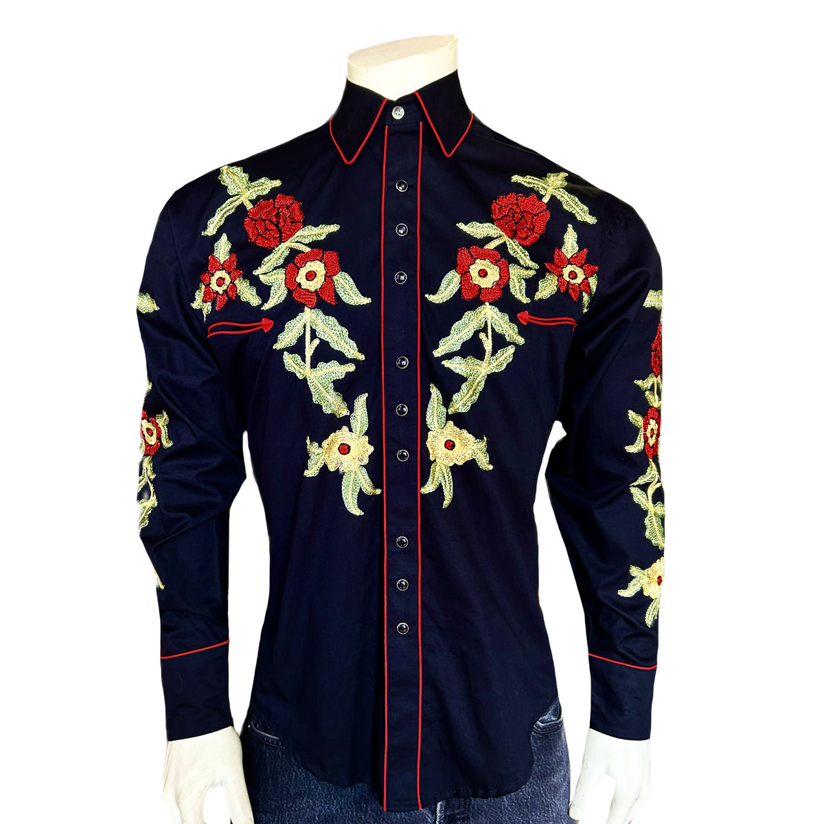 Men's Black Vintage Floral Embroidered Western Shirt - Rockmount