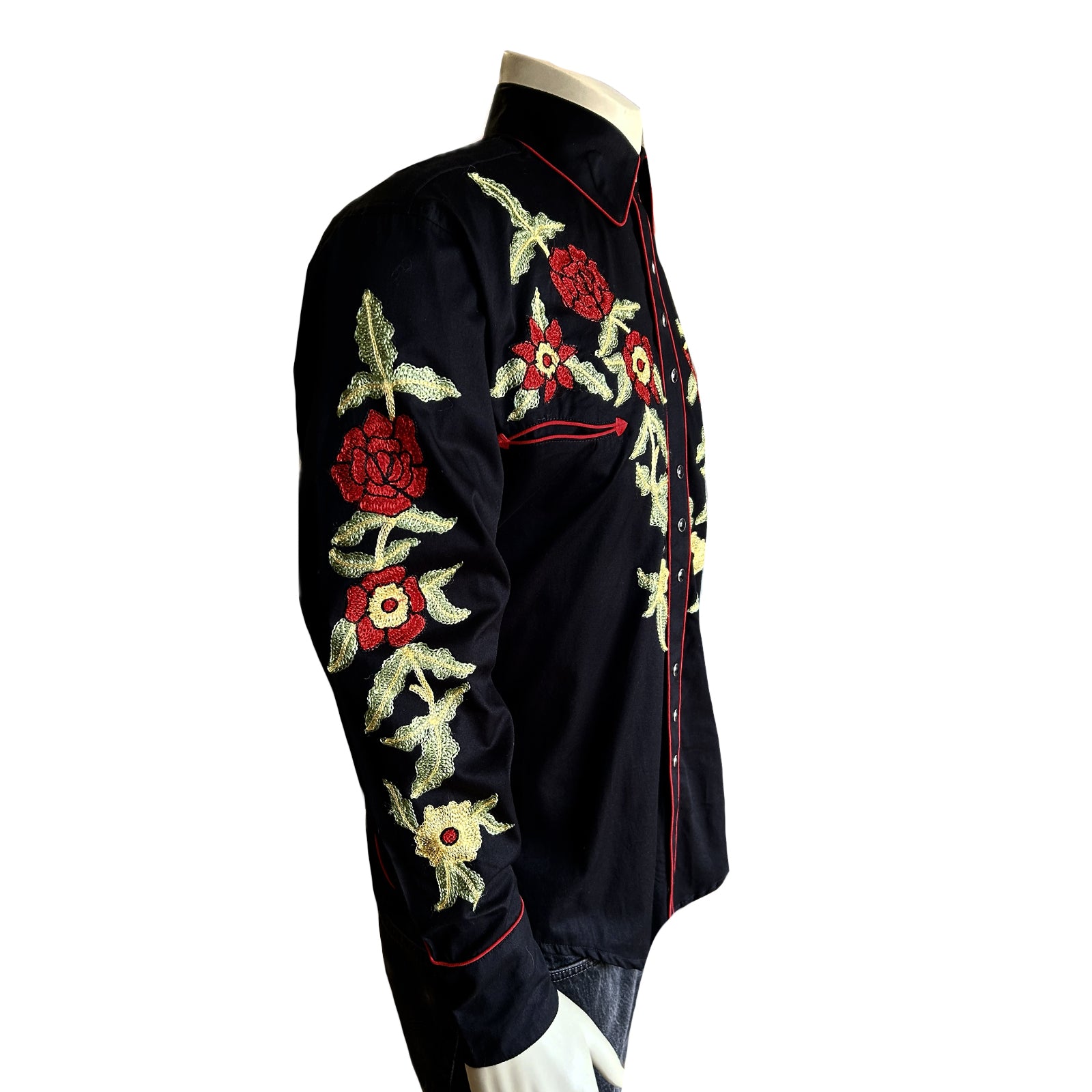 Men's Black Vintage Floral Embroidered Western Shirt - Rockmount