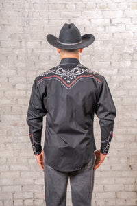 Men’s Vintage Black Stars & Scrolls Embroidered Western Shirt