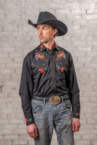 Men's Vintage Black Bronc Embroidered Western Shirt