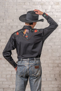 Men's Vintage Black Bronc Embroidered Western Shirt
