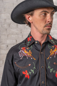 Men's Vintage Black Bronc Embroidered Western Shirt