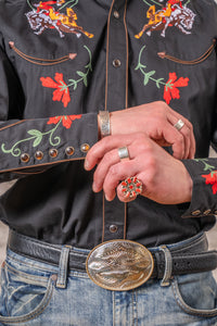 Men's Vintage Black Bronc Embroidered Western Shirt