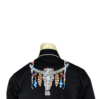 Men's Black Steer Skulls with Feathers Embroidered Western Shirt