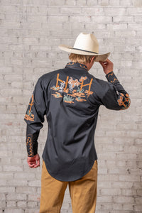 Men's Black Cactus & Cowboy Boots Embroidered Western Shirt