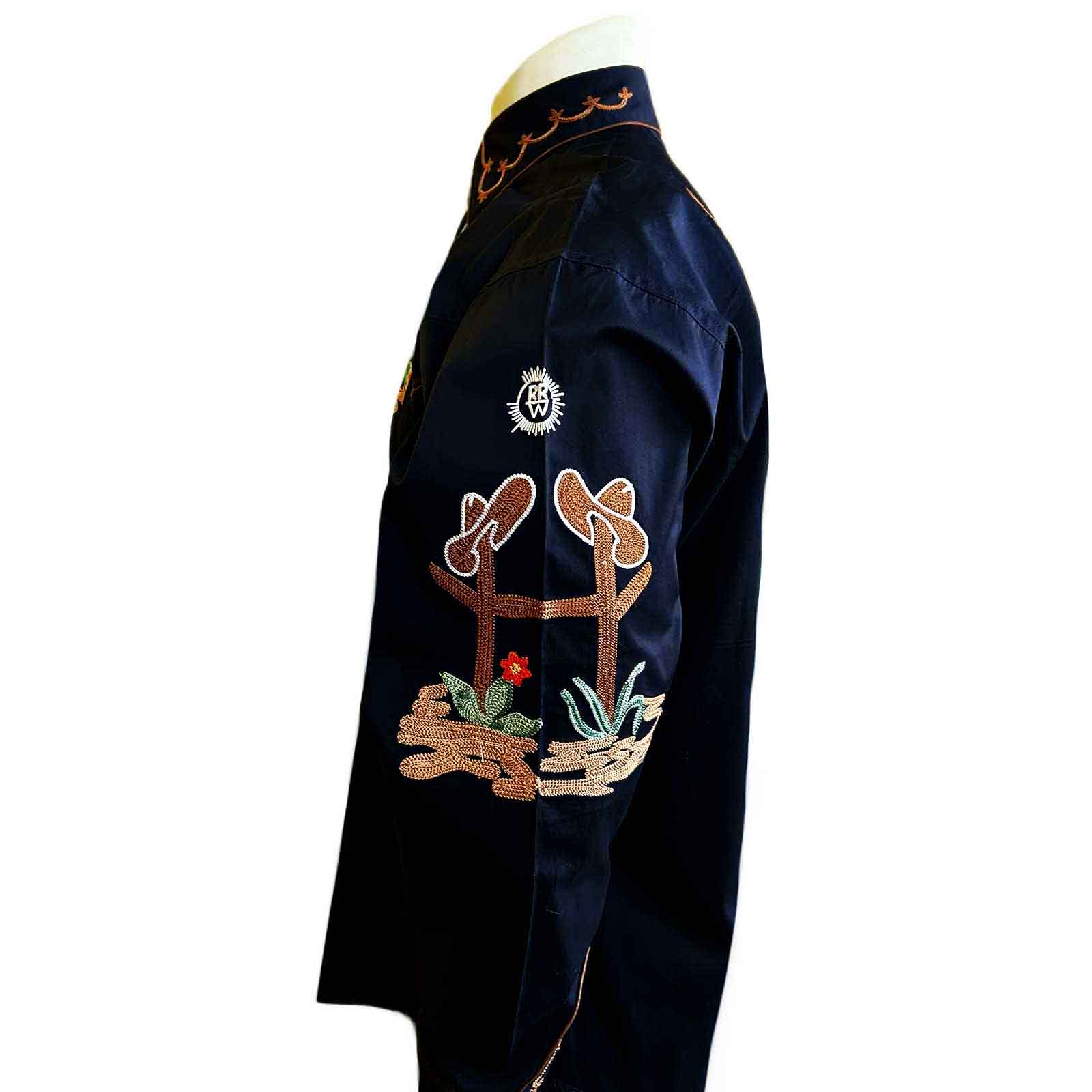 Men's Black Cactus & Cowboy Boots Embroidered Western Shirt - Rockmount