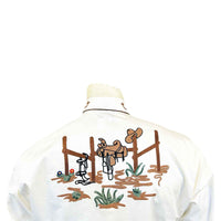 Men's Cactus & Cowboy Boots Embroidered Western Shirt in Ivory - Rockmount