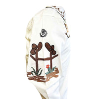 Men's Cactus & Cowboy Boots Embroidered Western Shirt in Ivory - Rockmount