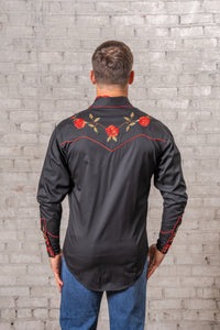 Men's Vintage Black Rose Embroidered Western Shirt