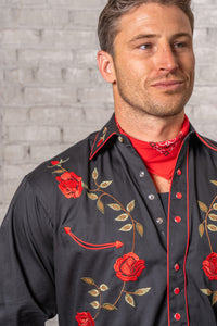 Men's Vintage Black Rose Embroidered Western Shirt