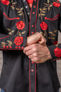 Men's Vintage Black Rose Embroidered Western Shirt