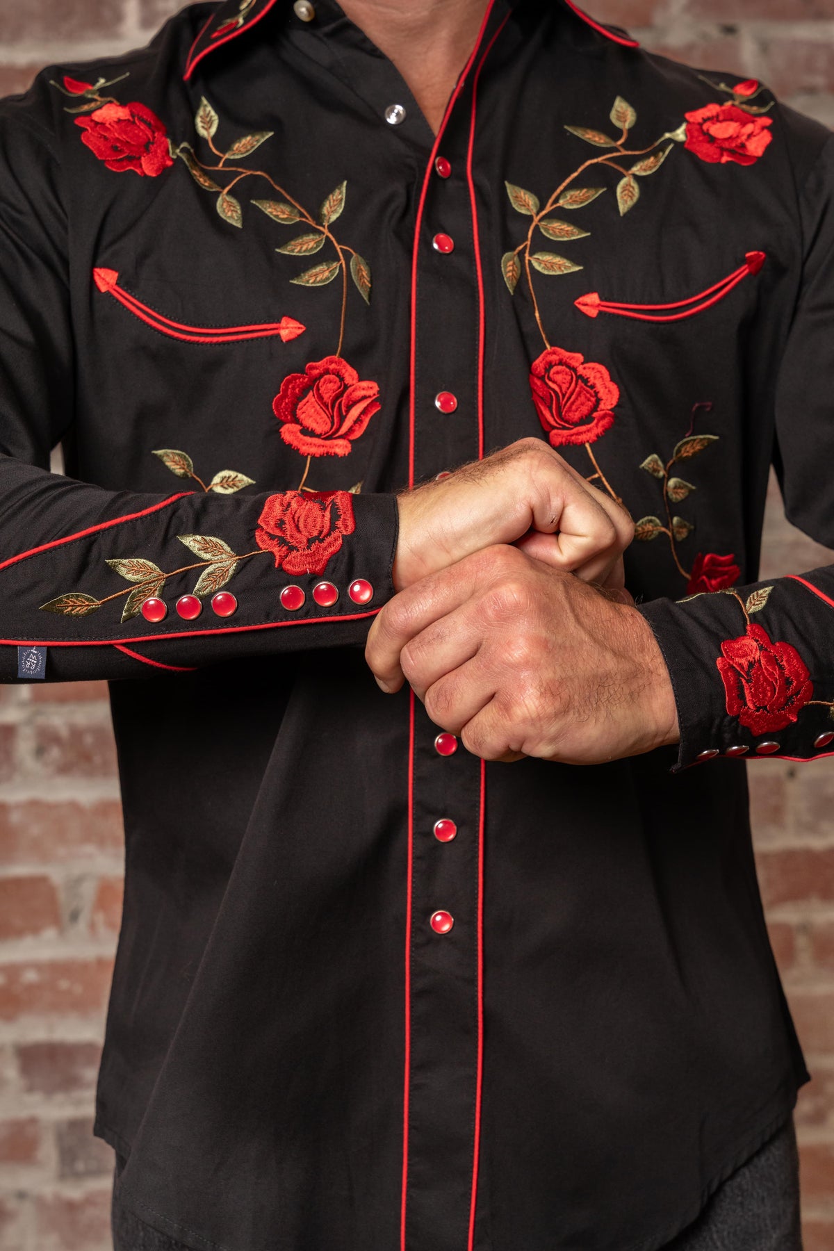 Men's Vintage Black Rose Embroidered Western Shirt by Rockmount Ranch Wear, vintage western shirt with floral embroidery