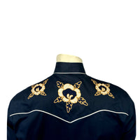 Men's Vintage Navy Floral Embroidered Western Shirt