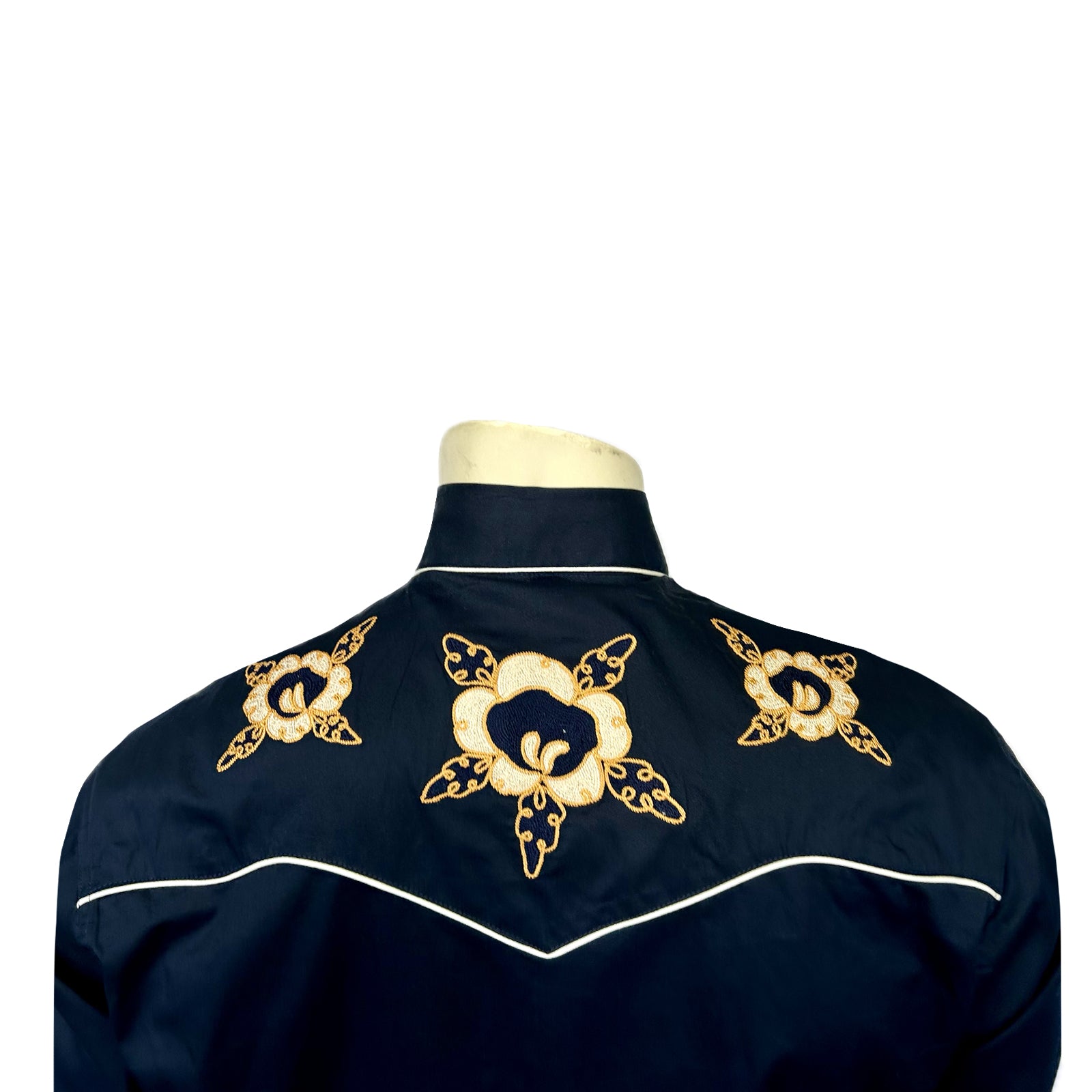 Men's Vintage Navy Floral Embroidered Western Shirt