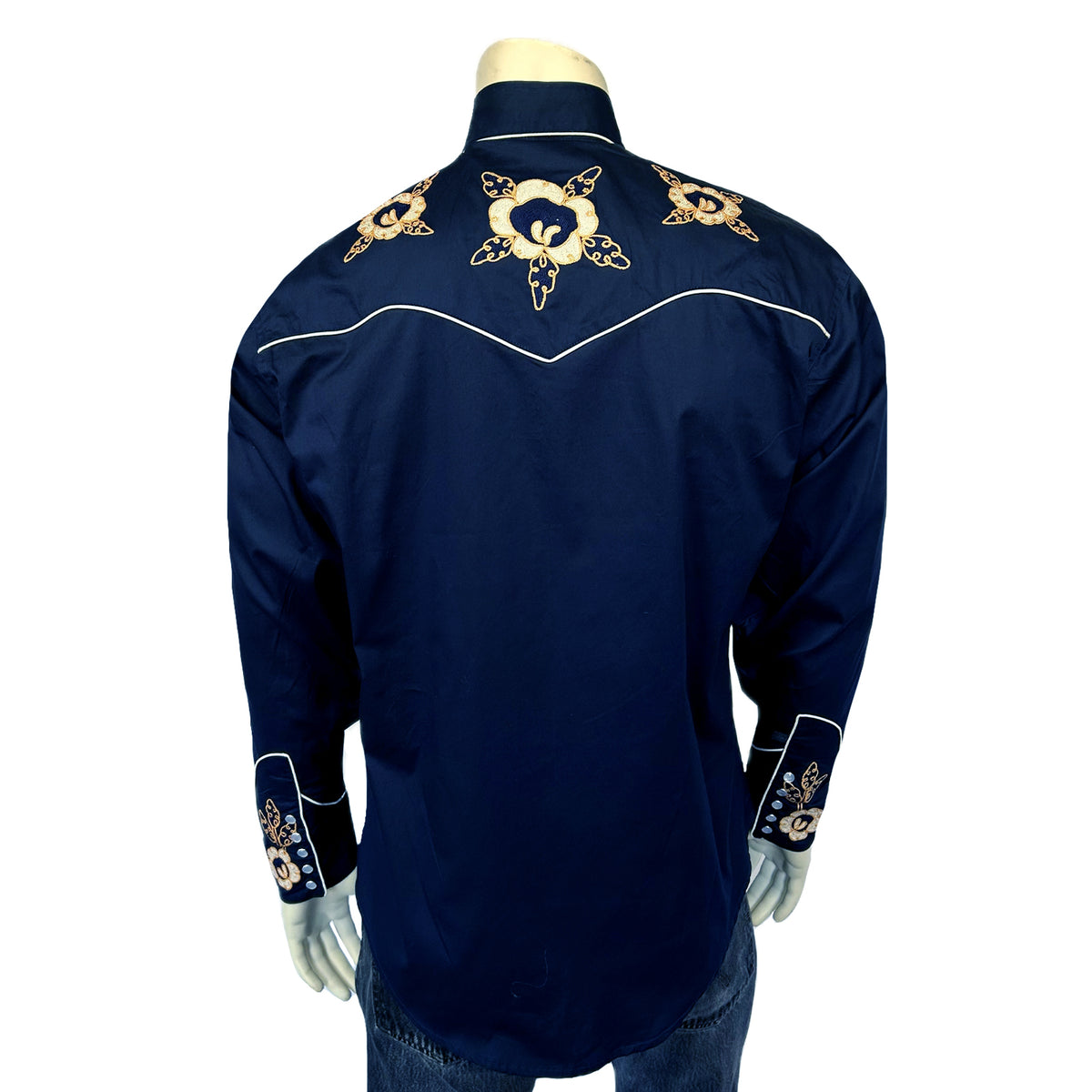 Men's Vintage Navy Floral Embroidered Western Shirt