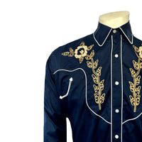 Men's Vintage Navy Floral Embroidered Western Shirt