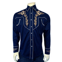 Men's Vintage Navy Floral Embroidered Western Shirt
