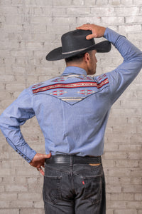 Men’s Blue Serape Chambray Embroidered Western Shirt
