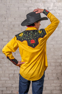 Men's 2-Tone Black & Gold Floral Embroidered Western Shirt