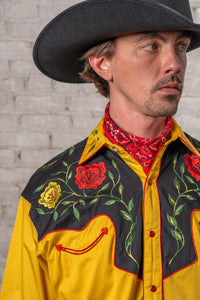 Men's 2-Tone Black & Gold Floral Embroidered Western Shirt
