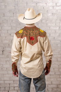 Men's 2-Tone Brown & Tan Floral Embroidered Western Shirt
