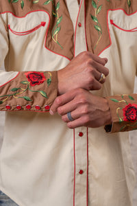 Men's 2-Tone Brown & Tan Floral Embroidered Western Shirt