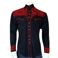 Men's Vintage Black & Red Tooling Embroidered Western Shirt - Rockmount