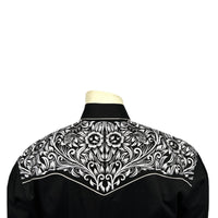 Men's Vintage Black & Silver Tooling Embroidered Western Shirt - Rockmount