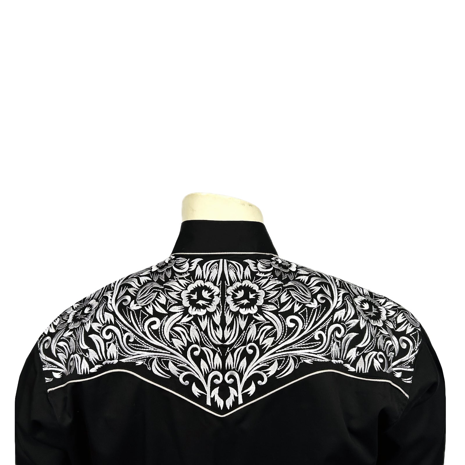 Men's Vintage Black & Silver Tooling Embroidered Western Shirt - Rockmount