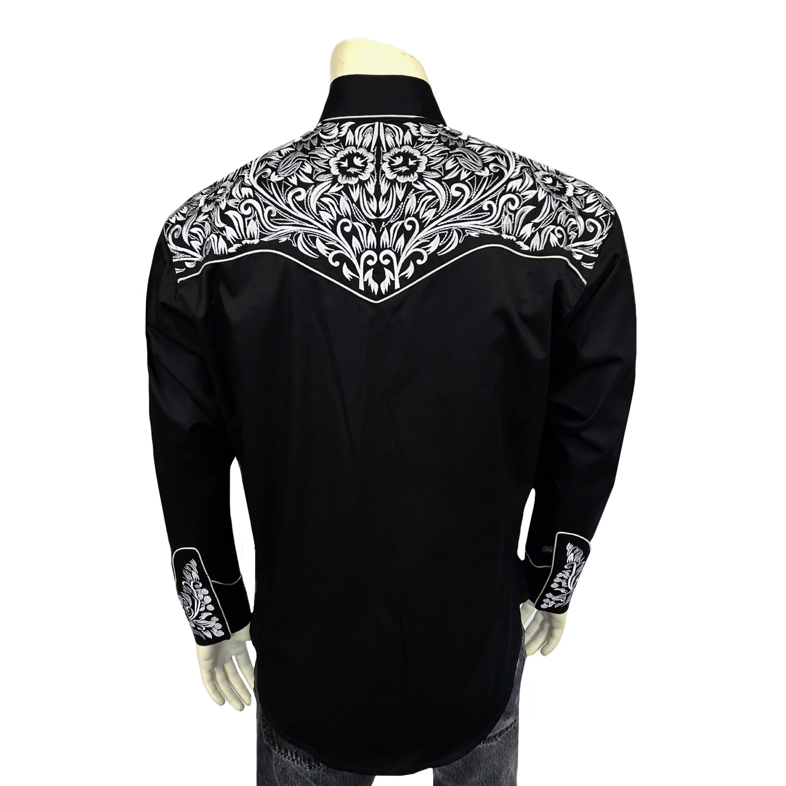 Men's Vintage Black & Silver Tooling Embroidered Western Shirt - Rockmount