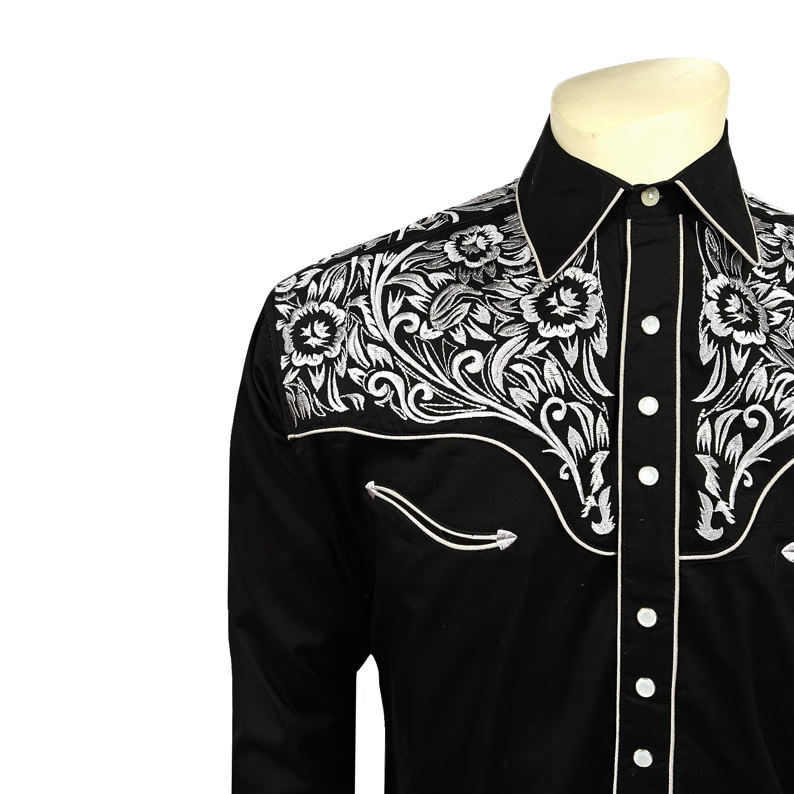 Men's Vintage Black & Silver Tooling Embroidered Western Shirt - Rockmount