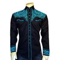 Men's Vintage Black & Turquoise Tooling Embroidered Western Shirt - Rockmount
