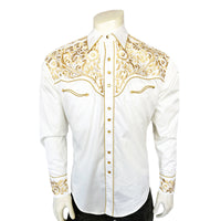 Men's Vintage Ivory and Gold Tooling Embroidered Western Shirt - Rockmount