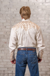 Men's Vintage Ivory-on-Ivory Tooling Embroidery Western Shirt