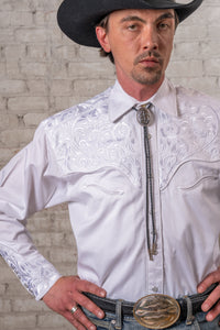 Men's Vintage White-on-White Tooling Embroidered Western Shirt