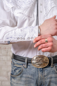 Men's Vintage White-on-White Tooling Embroidered Western Shirt