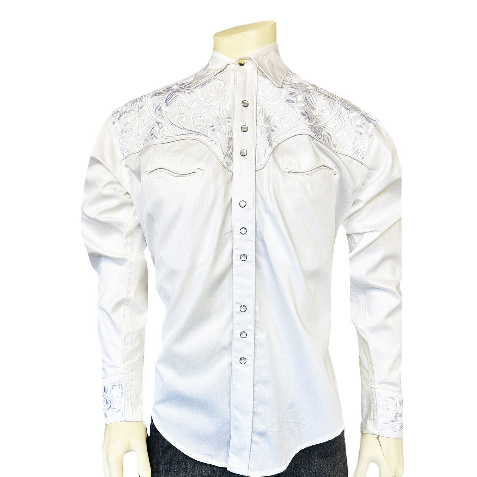 Men's Vintage White-on-White Tooling Embroidered Western Shirt - Rockmount